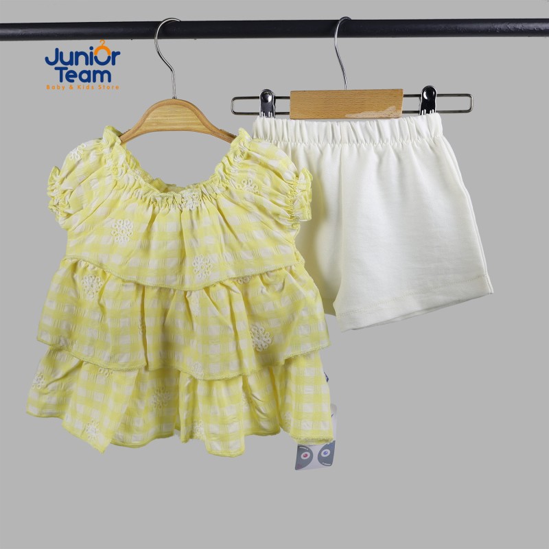 Ekose Desenli Viskon Kız Bebek Takım sarı