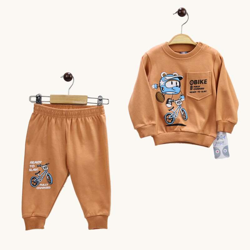 Nazar Bebe 25797 bisiklet baskılı bebek takım turuncu