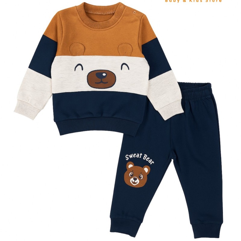 Ayıcık Baskılı Erkek Bebek Takım Kahve