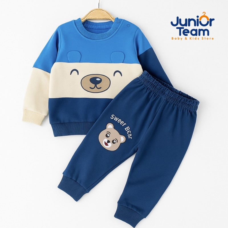 Ayıcık Baskılı Erkek Bebek Takım Mavi