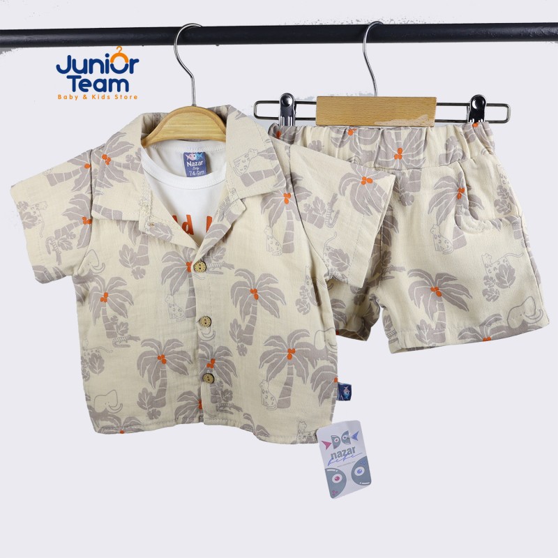Safari Baskılı 3 lü Erkek Bebe Takım Bej