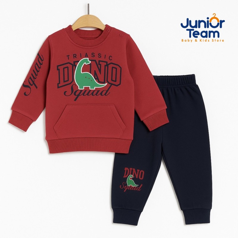 Dino Baskılı Erkek Bebe Takım Kırmızı