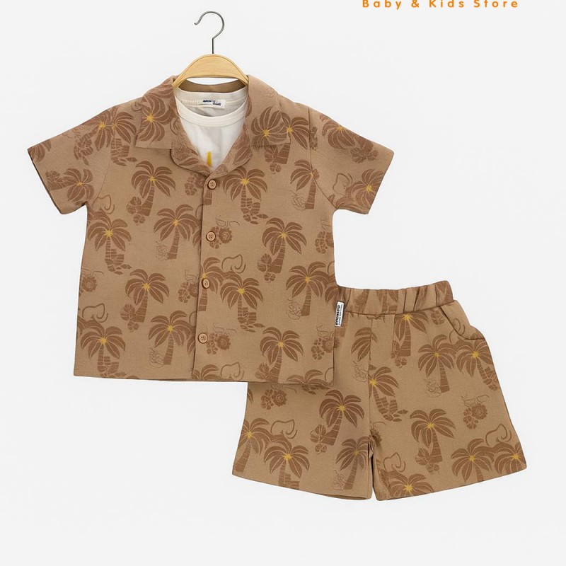 Safari Baskılı Erkek Çocuk Takım Kahve