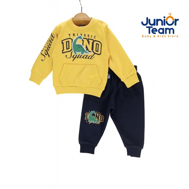 Dino Baskılı Erkek Bebe Takım Sarı