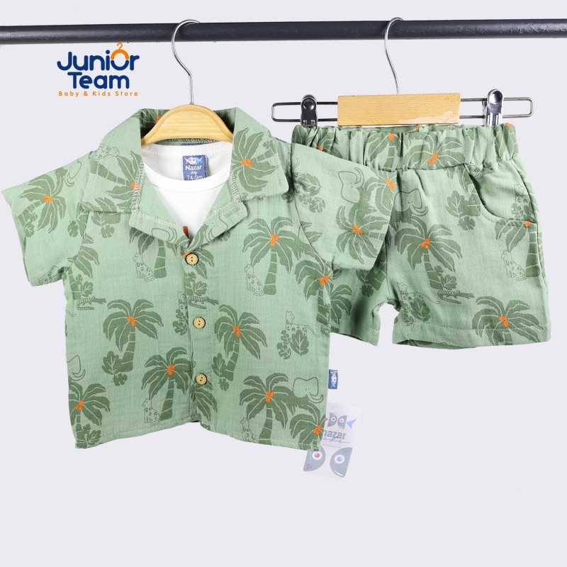 Safari Baskılı 3 lü Erkek Bebe Takım Yeşil
