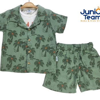 Safari Baskılı Erkek Çocuk Takım Yeşil