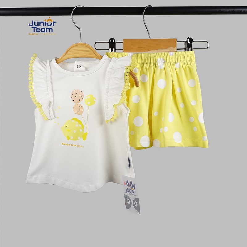 Balon Baskılı Kız Bebe Takım Sarı