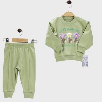 Nazar Bebe 25797 bisiklet baskılı bebek takım haki